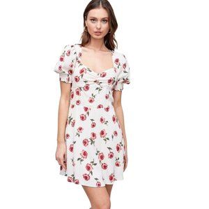 Floral Knee Length Dress S Ivory Rose Short Sleeve Sweetheart Neckline Lined
